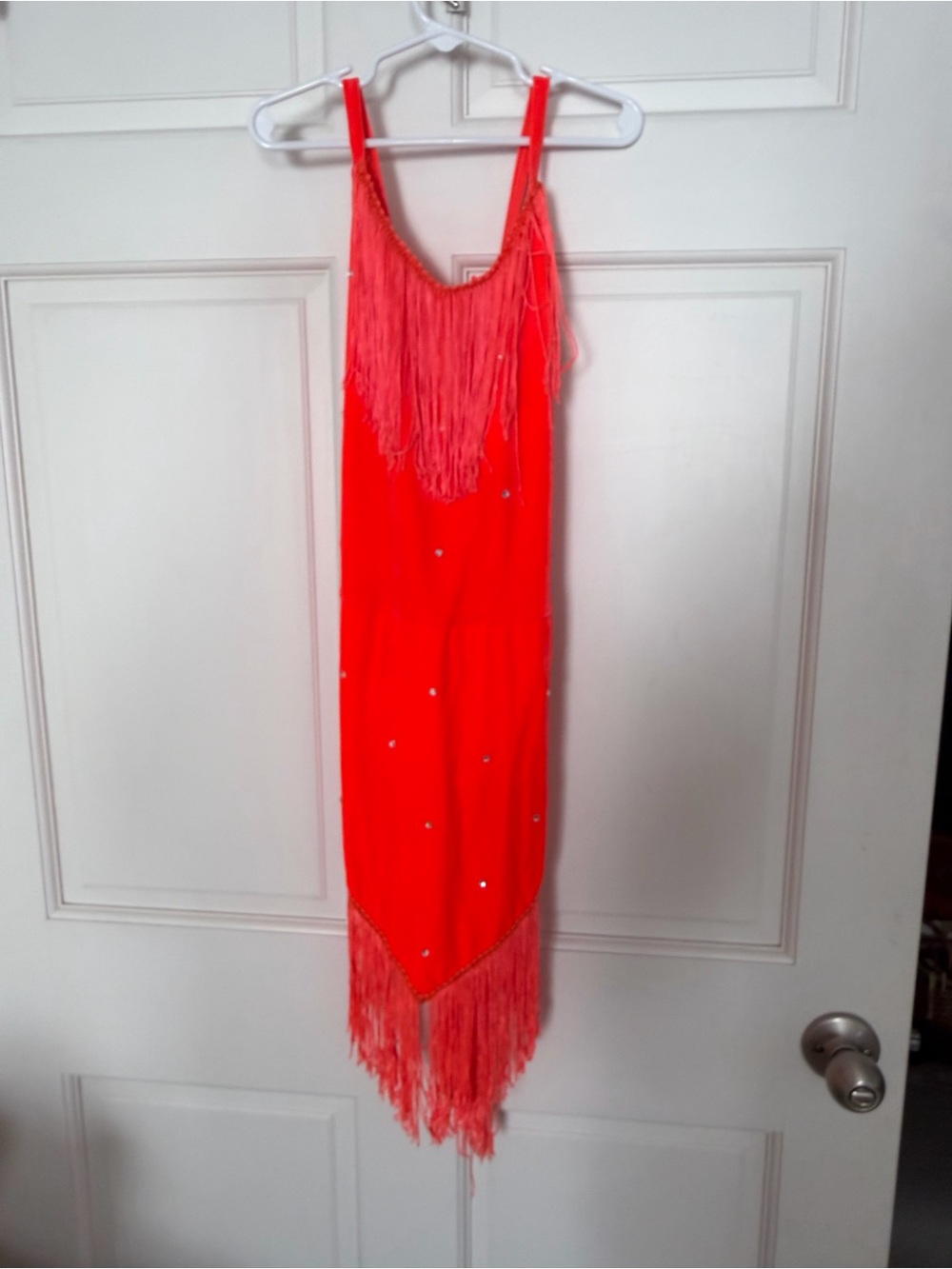 Red Fringe Slip Dress Latin Dance with Sequin Accents size small dance costume